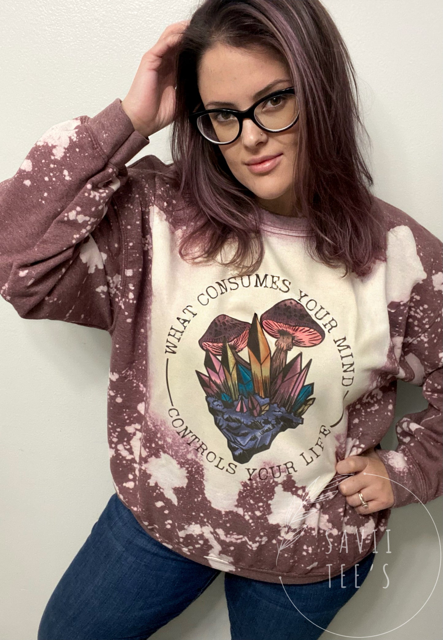 What consumes your mind controls your life bleached crew neck sweatshirt