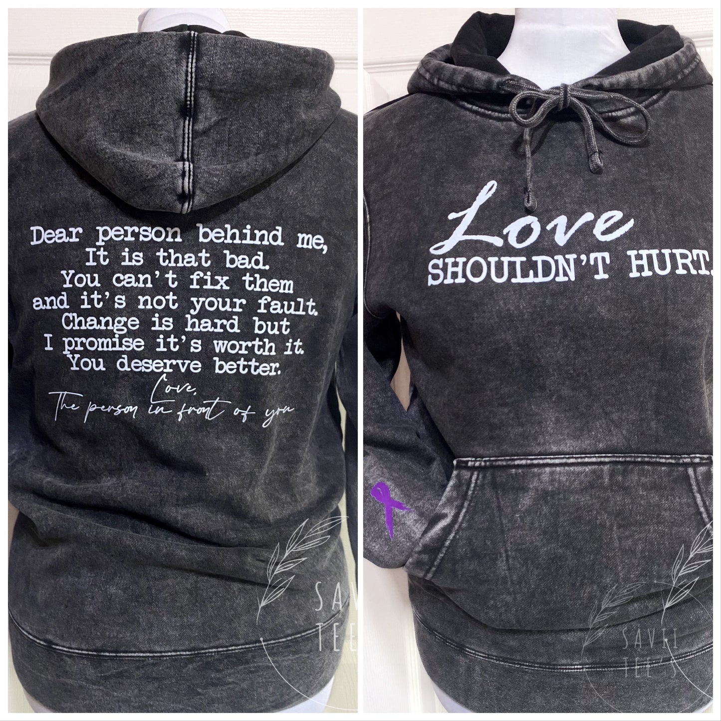 DV mineral wash Love shouldn’t hurt Hooded sweatshirt