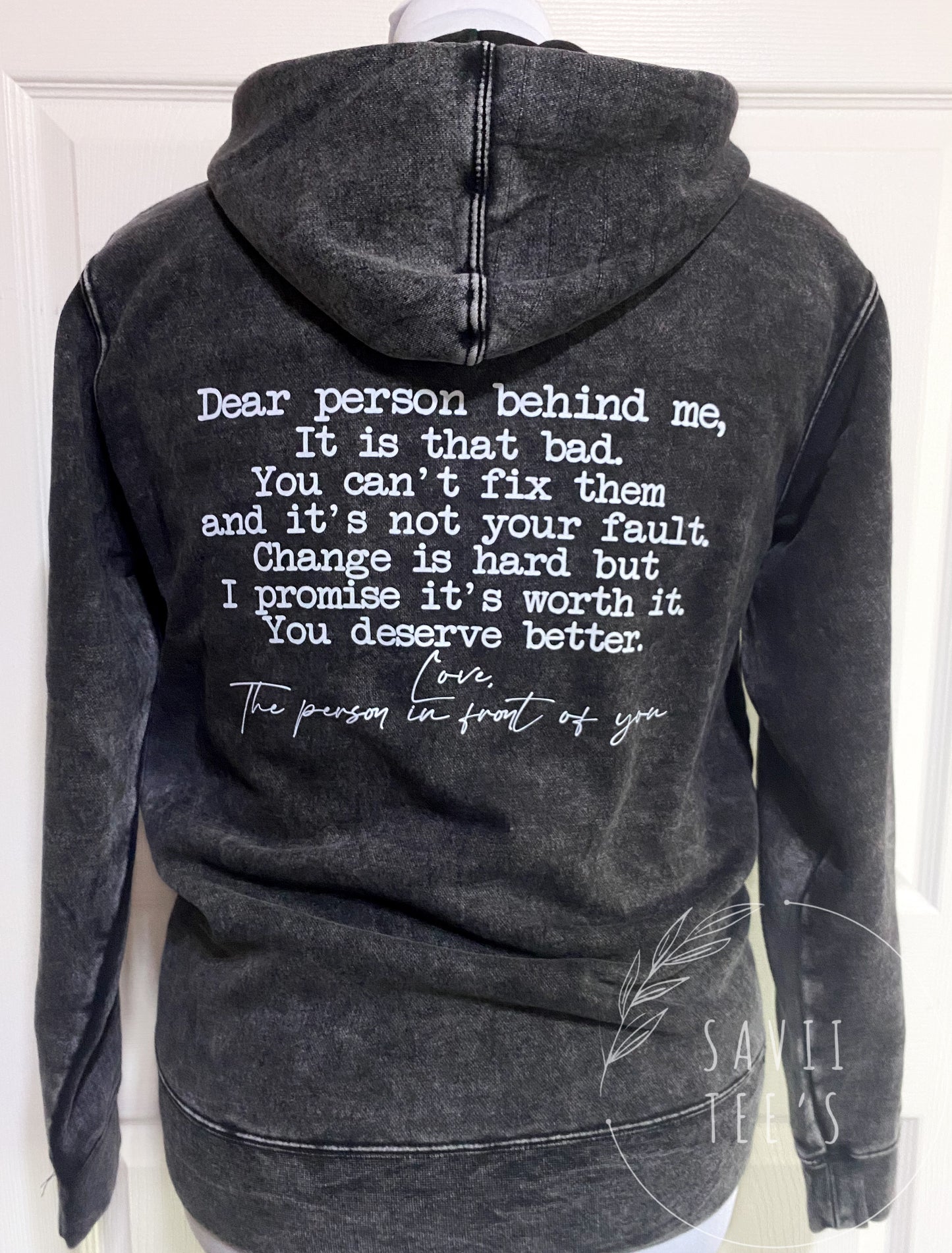 DV mineral wash Love shouldn’t hurt Hooded sweatshirt