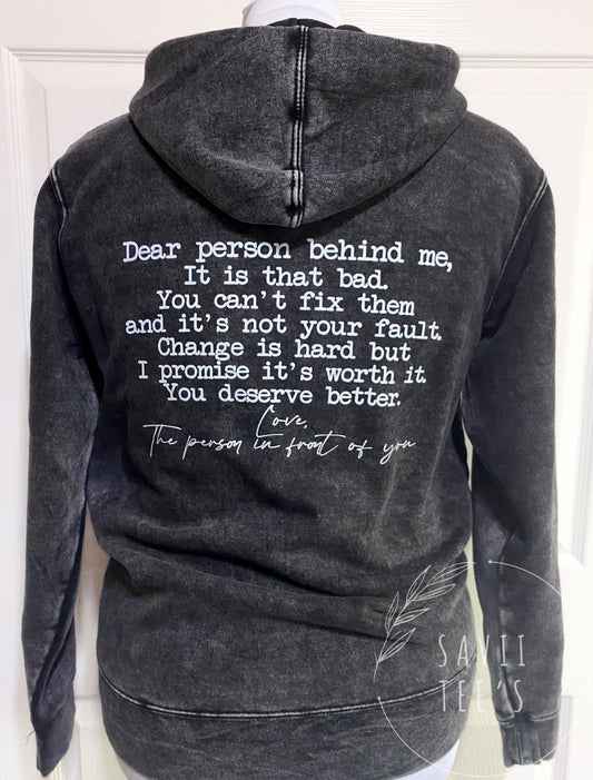 DV mineral wash Love shouldn’t hurt Hooded sweatshirt