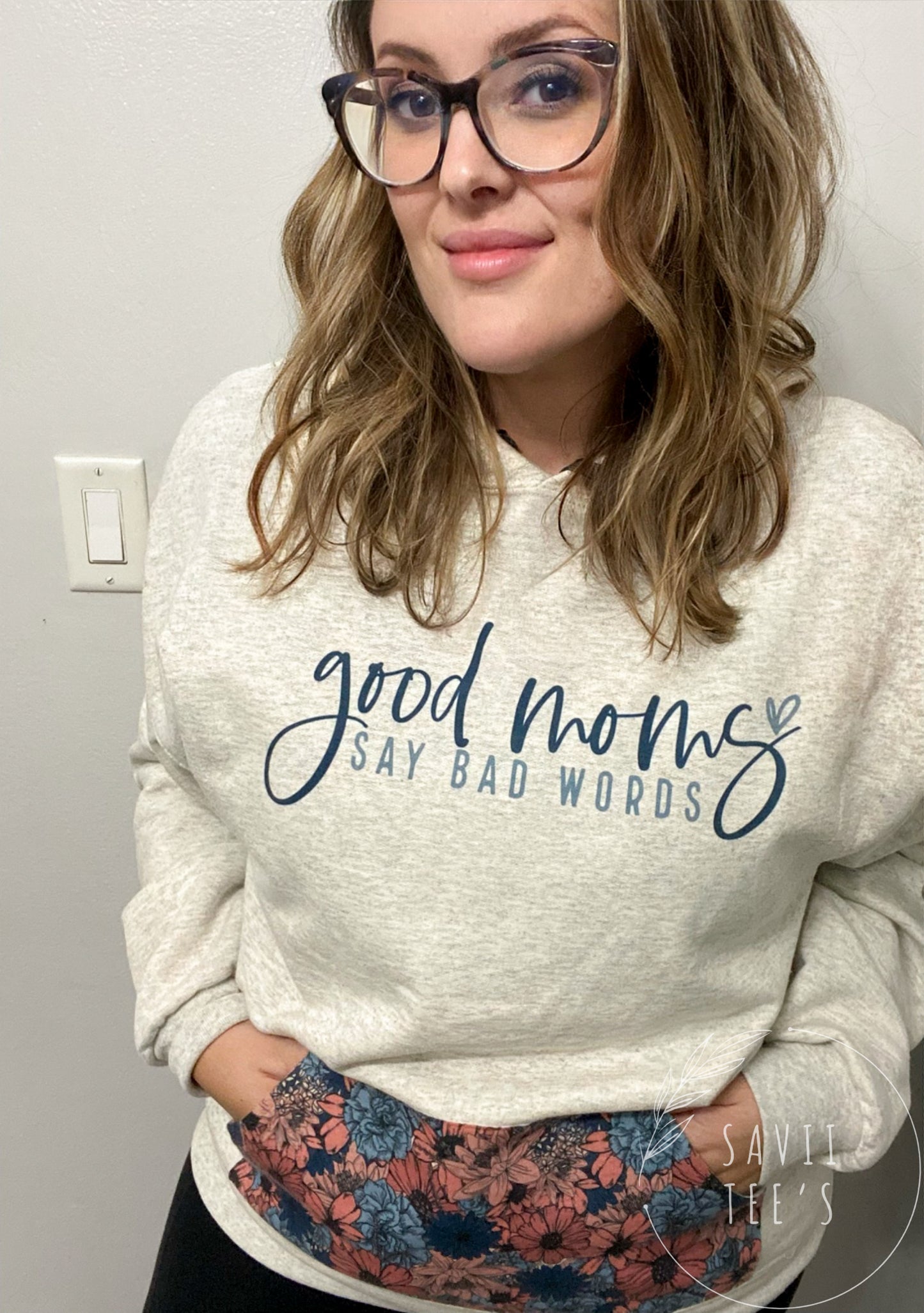 Good Moms say bad words floral pocket hoodie