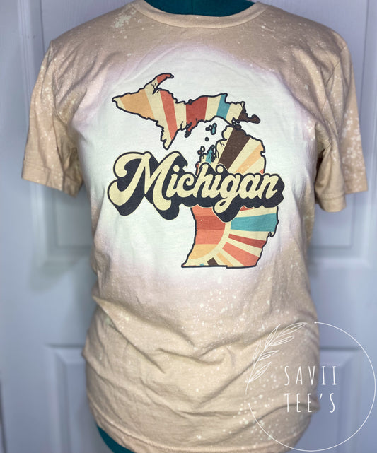 Retro Michigan Bleached Tee (Ready to ship)