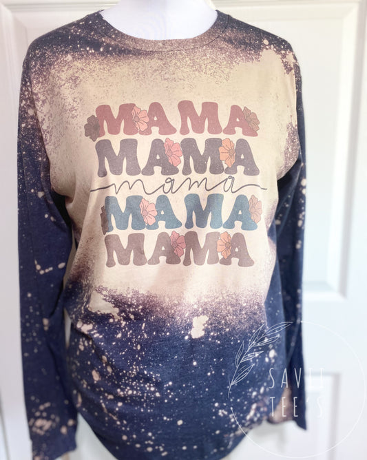 Bleached Navy Mama tee (short or long)