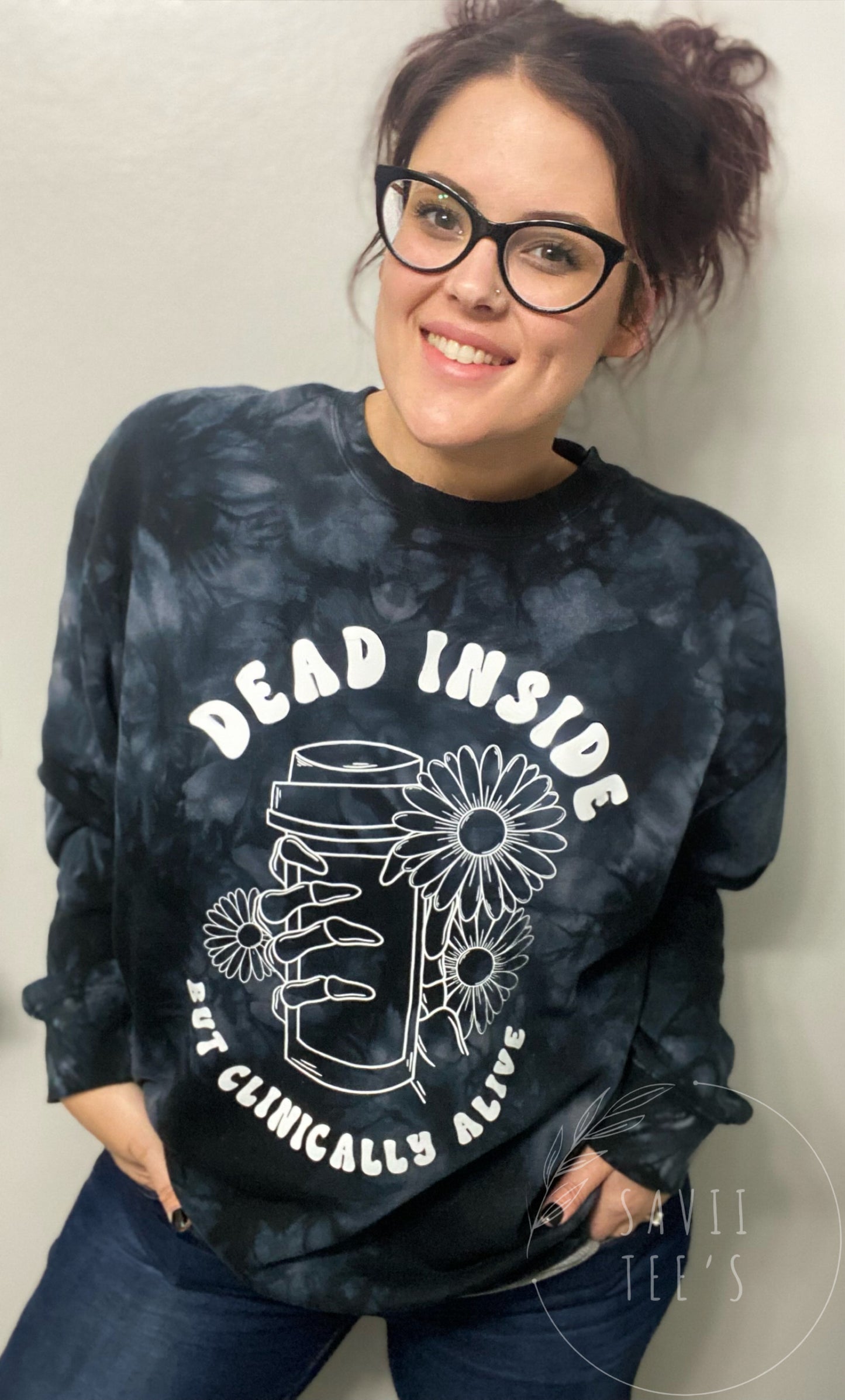 Dead inside but clinically alive luxury crew neck