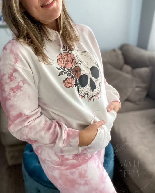 Rose Dye Skellie Hoodie or Sweat set