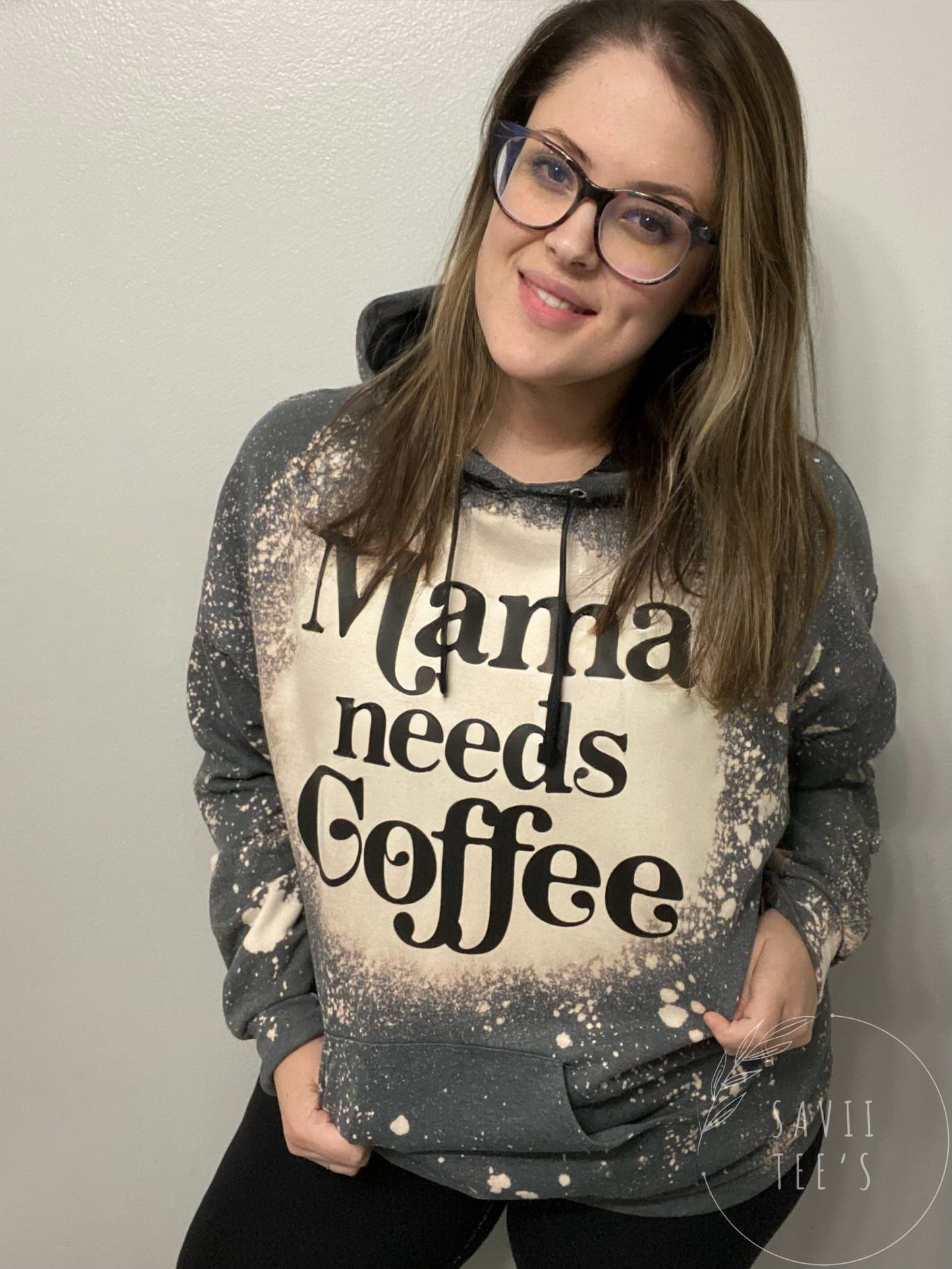 Mama needs Coffee bleached hoodie